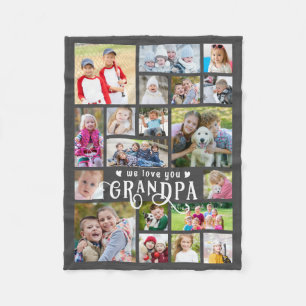Grandpa We Love You 19 Photo Collage Custom Colour Fleece Blanket