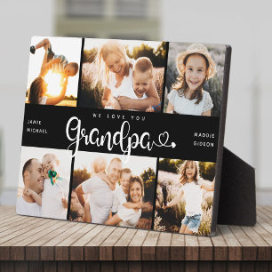 Grandpa We Love you Hearts Modern 6 Photo Collage Plaque