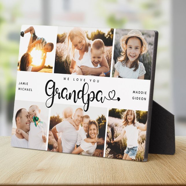 Grandpa We Love you Hearts Modern 6 Photo Collage Plaque (Creator Uploaded)