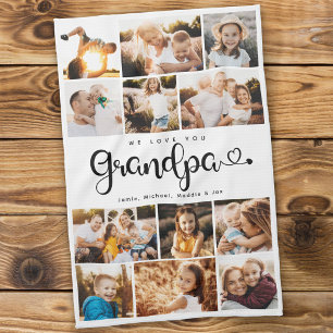 Grandpa We Love you Hearts Modern Photo Collage Tea Towel