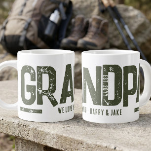 Grandpa Wrap Around Distressed Green Typography Large Coffee Mug