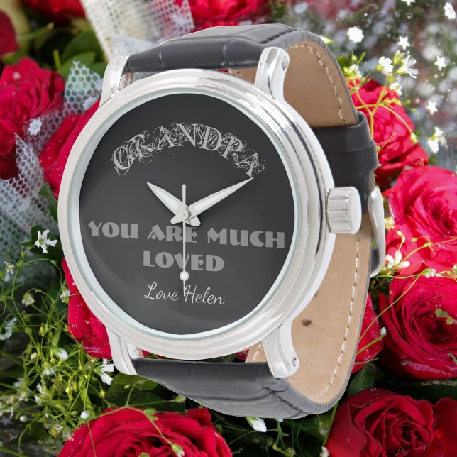 "Grandpa You Are Much Loved" Fancy Script Classic  Watch ("Grandpa - You Are Much Loved" Personalized with the gift giver's name.)