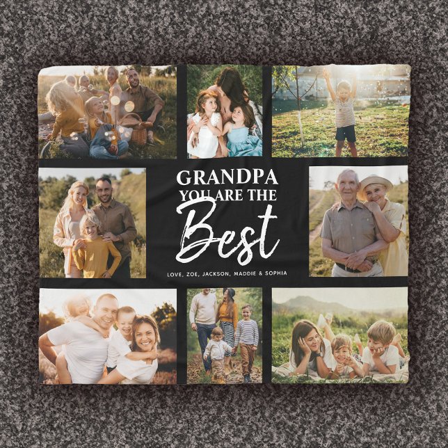 Grandpa You are the Best Modern Photo Collage Fleece Blanket (Creator Uploaded)