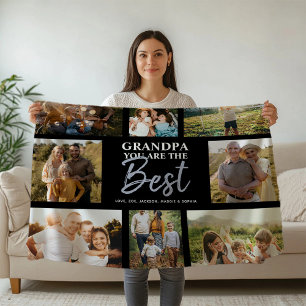 Grandpa You are the Best Modern Photo Collage Fleece Blanket