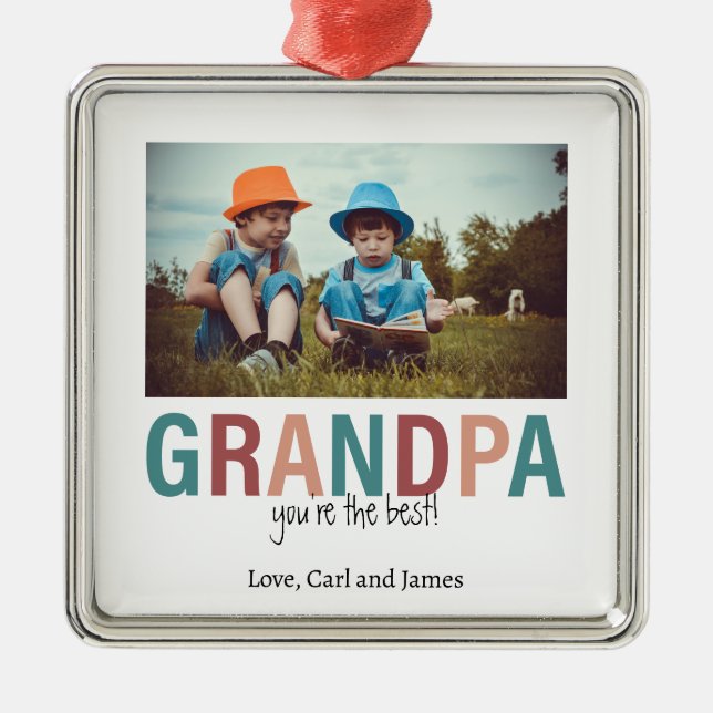 Grandpa You're the Best Photo Custom Modern  Metal Tree Decoration (Front)