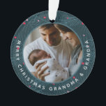 Grandparent Custom 2-photo Holiday Christmas Ornament<br><div class="desc">Send Grandma and Grandpa a Christmas gift they will cherish.  This  personalized2- photo ornament featuring a gorgeous original spruce tree branch and berry illustration in blues,  greens,  red and pinks. Photos,  message and year are customisable. Part of a collection from Parcel Studios.</div>