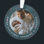 Grandparent Custom 2-photo Holiday Christmas Ornament<br><div class="desc">Send Grandma and Grandpa a Christmas gift they will cherish.  This  personalized2- photo ornament featuring a gorgeous original spruce tree branch and berry illustration in blues,  greens,  red and pinks. Photos,  message and year are customisable. Part of a collection from Parcel Studios.</div>