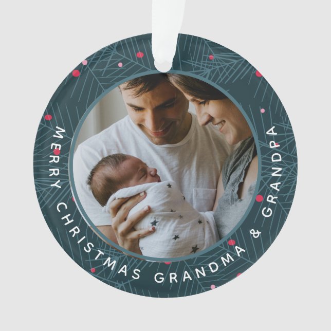 Grandparent Custom 2-photo Holiday Christmas Ornament (Front)
