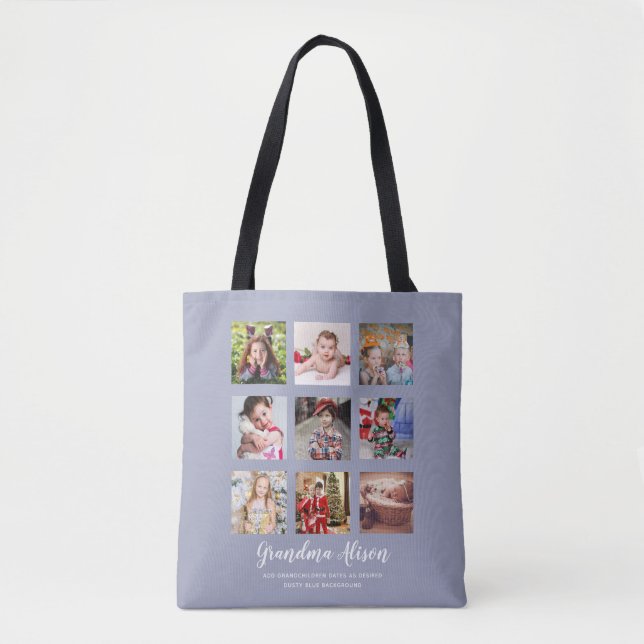GRANDPARENT PHOTO COLLAGE GIFTS - Dusty Blue Tote Bag (Front)