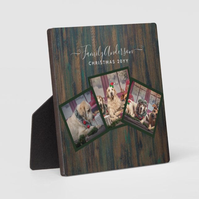 GRANDPARENT PHOTO COLLAGE GIFTS - Rustic Wood Plaque (Front)