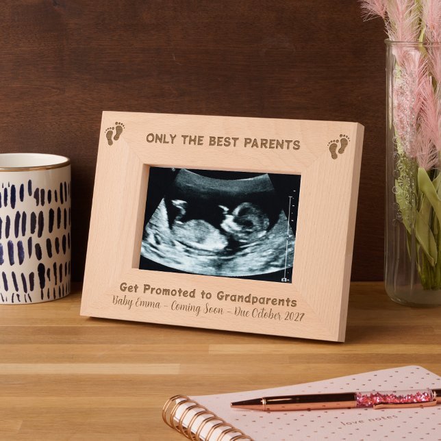 Grandparent Pregnancy Announcement Baby Foot Etched Frames (Personalised New Baby Scan Photo Keepsake - Engraved Personalized Gift Grandparents, Pregnancy Annou)