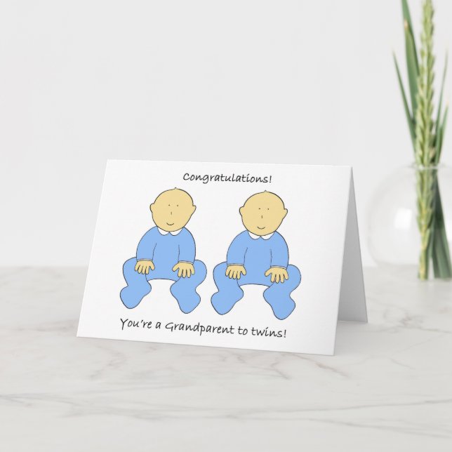 Grandparent to Twin Boys Congratulations Card (Front)