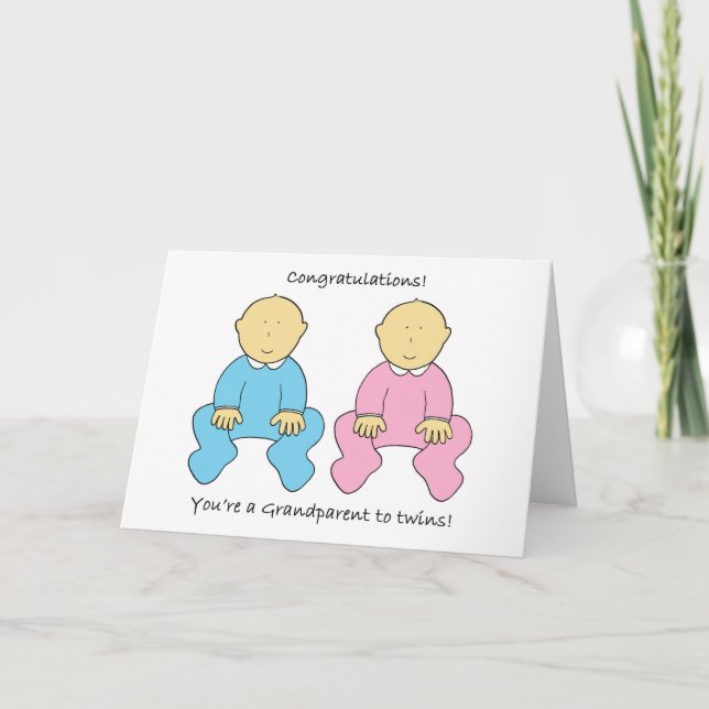 Grandparent to Twins Congratulations Card (Front)