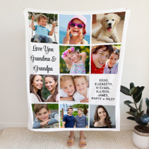 Grandparents 10 Photo Collage Fleece Blanket