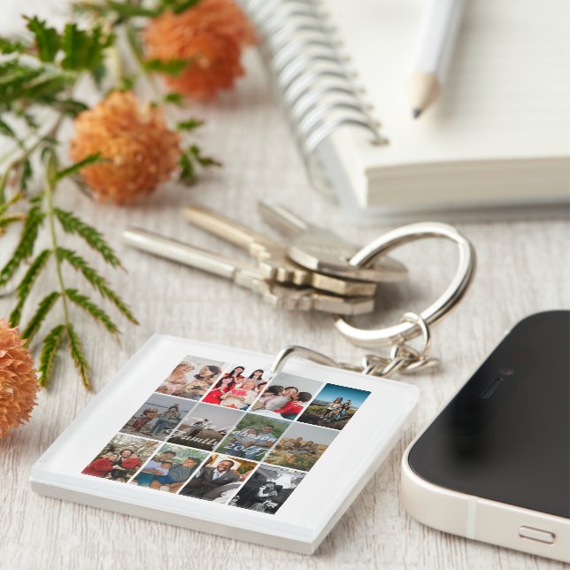 Grandparents 12 Photo Memory Collage Template Key Ring (Front Right)