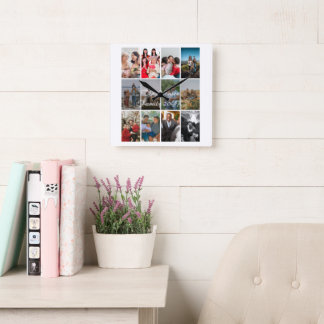 Grandparents 12 Photo Memory Collage Template Square Wall Clock
