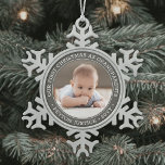 Grandparents 1st Christmas Baby Photo Grey & White Snowflake Pewter Christmas Ornament<br><div class="desc">Celebrate the precious gift of your newest family member with a stylish "Our First Christmas as Grandparents" round metal snowflake photo ornament. Gender neutral design is suitable for a new baby boy or girl grandchild. Picture and all text on this template are simple to personalise. (IMAGE PLACEMENT TIP: An easy...</div>