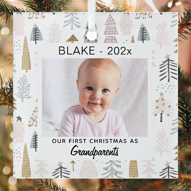 Grandparents 1st Christmas, Baby Photo Keepsake Glass Tree Decoration (Creator Uploaded)