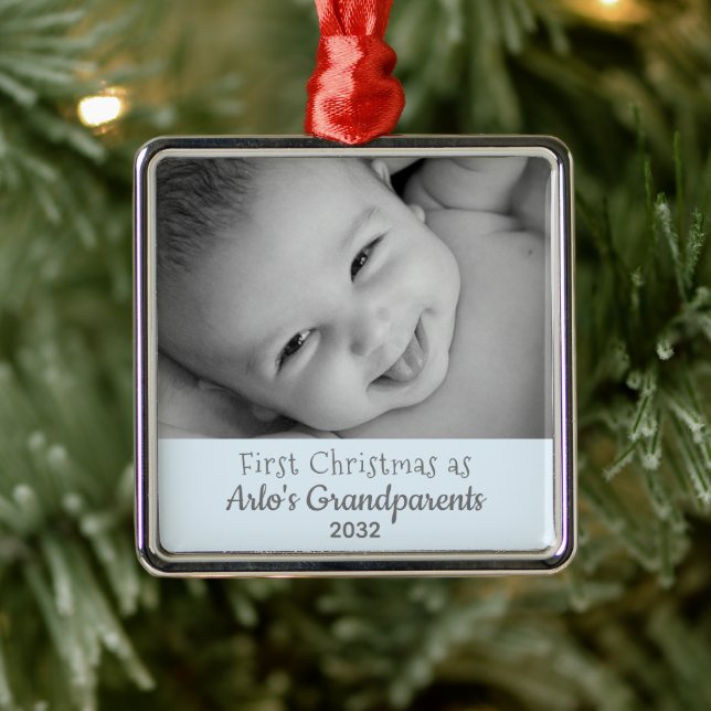Grandparents 1st Christmas Personalised Name Photo Metal Tree Decoration (Tree)