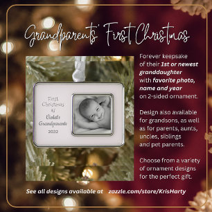 Grandparents 1st Christmas Personalized Photo Name Silver Plated Framed Ornament