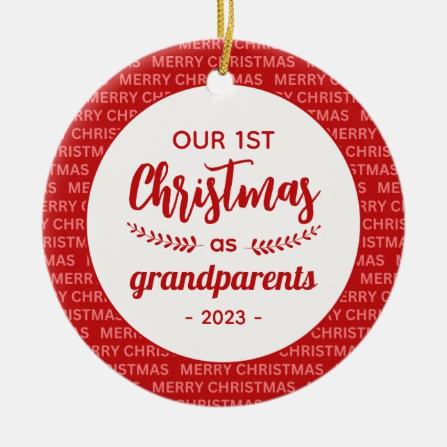 Grandparent's 1st Christmas Script Frame Photo Ceramic Tree Decoration (Front)
