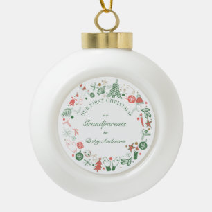 Grandparents 1st Christmas Tree Gloves Pattern Ceramic Ball Christmas Ornament