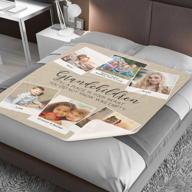 Grandparents 6 Photo Collage Beige Sherpa Blanket (Creator Uploaded)