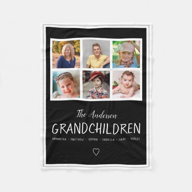 Grandparents 6 Photo Collage Personalised Black Fleece Blanket (Front)