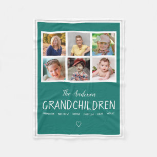 Grandparents 6 Photo Collage Personalised Teal Fleece Blanket