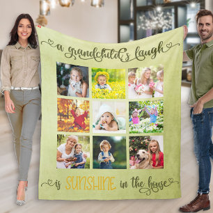 Grandparents 9 Square Photo Collage Green Fleece Blanket