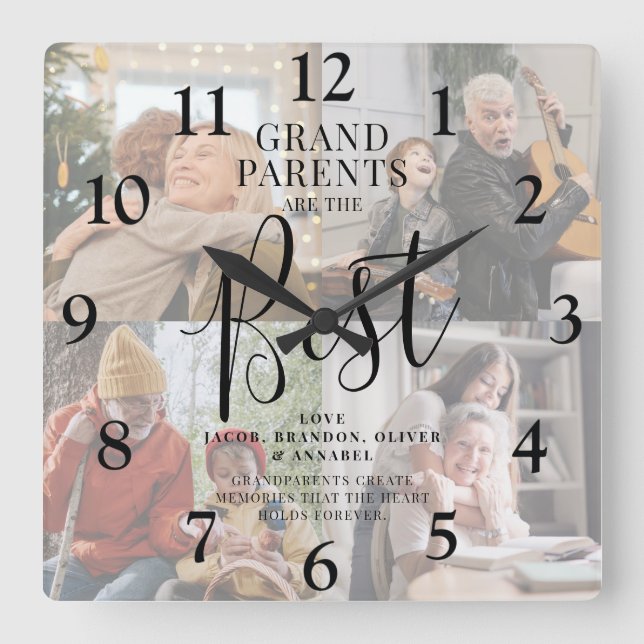 'GRANDPARENTS' are the Best Photos, Name/s & Quote Square Wall Clock (Front)