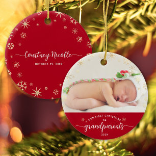 Grandparents Baby First Christmas Snowflakes Photo Ceramic Tree Decoration