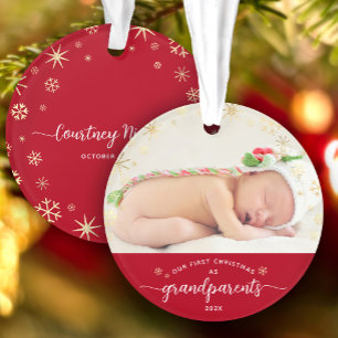 Grandparents Baby First Christmas Snowflakes Photo Ornament