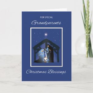 Grandparents Christmas Blessings Manger on Blue Card