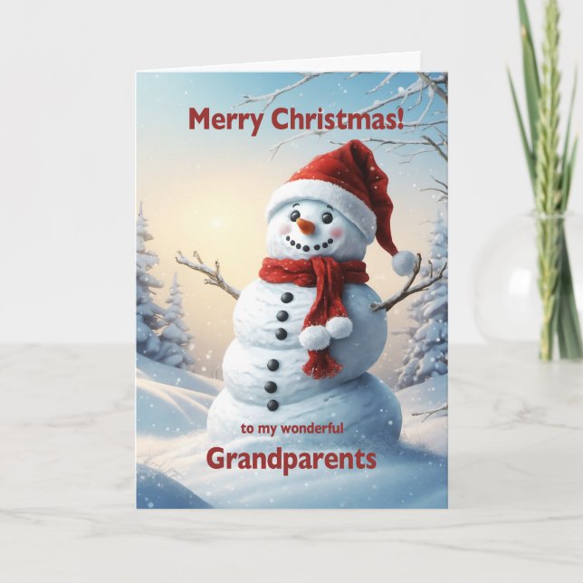 Grandparents Christmas Snowman  Holiday Card (Front)