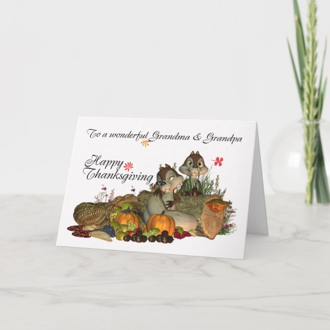 Grandparents, Cute Thanksgiving Card With Cornucop (Front)