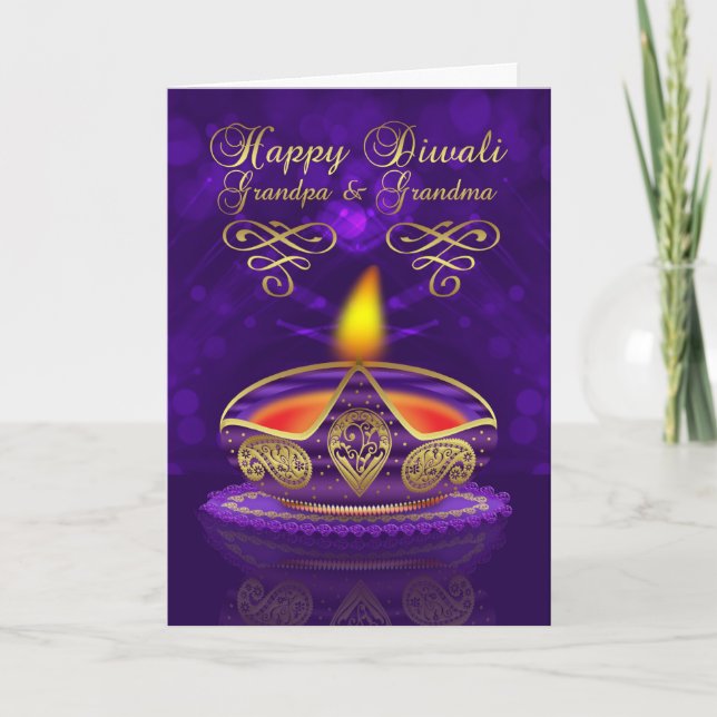 Grandparents Diwali Greeting Card With Diwali Lamp (Front)