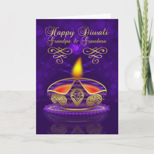 Grandparents Diwali Greeting Card With Diwali Lamp