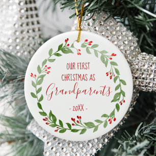Grandparents' First Christmas Custom Baby Photo Ceramic Tree Decoration