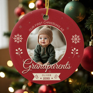 Grandparents First Christmas Photo Ceramic Tree Decoration