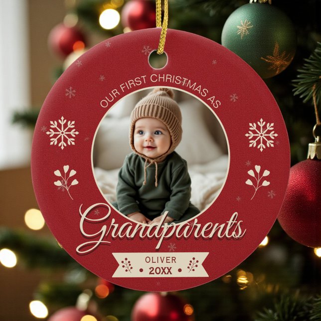 Grandparents First Christmas Photo Ceramic Tree Decoration (Creator Uploaded)
