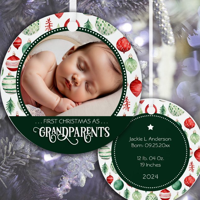 Grandparents First Christmas Photo Holiday Pattern Metal Tree Decoration (Creator Uploaded)