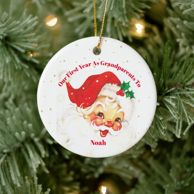 Grandparents First  Christmas Photo Santa Merry Ceramic Tree Decoration (Tree)