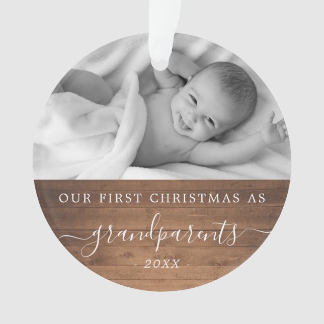 Grandparents first Christmas Photo wood Ornament (Front)