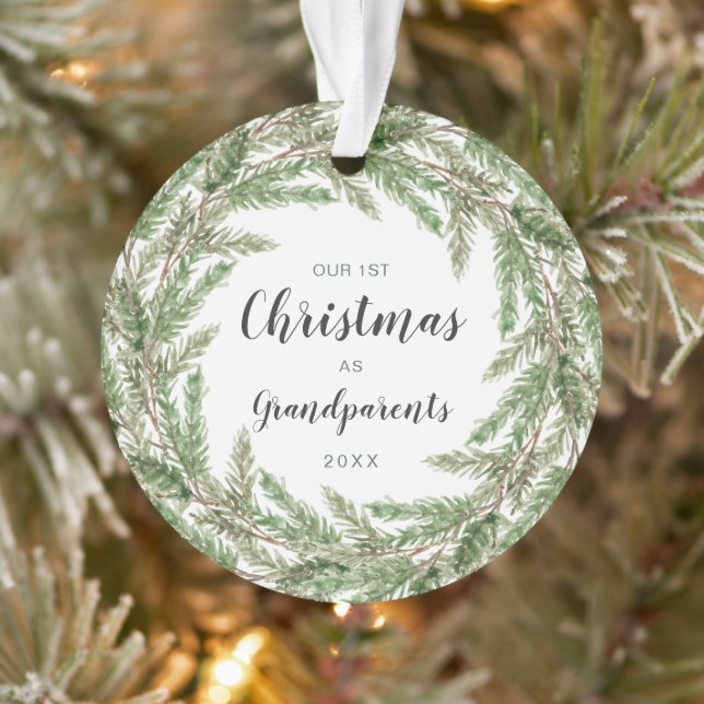 Grandparents First Christmas Pine Wreath Photo Ornament (Tree)