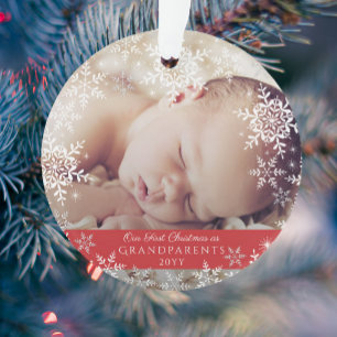 Grandparents First Christmas Snowflakes Baby Photo Ornament