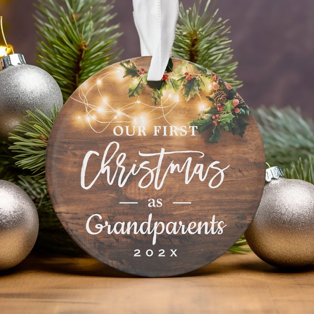 Grandparents First Christmas String Lights Photo Ornament (Sample (front))
