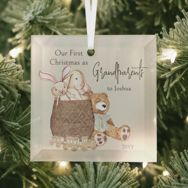 Grandparents First Christmas Teddy Bear Toy Basket Glass Tree Decoration (Insitu)