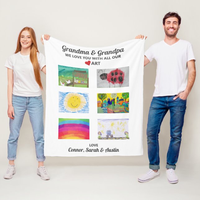 Grandparents From Grandkids Love You Art Drawings Fleece Blanket (In Situ)
