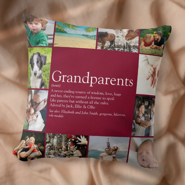 Grandparents Fun Modern Photo Collage Burgundy Cushion (Grandparents Fun Modern Photo Collage Burgundy Throw Pillow)